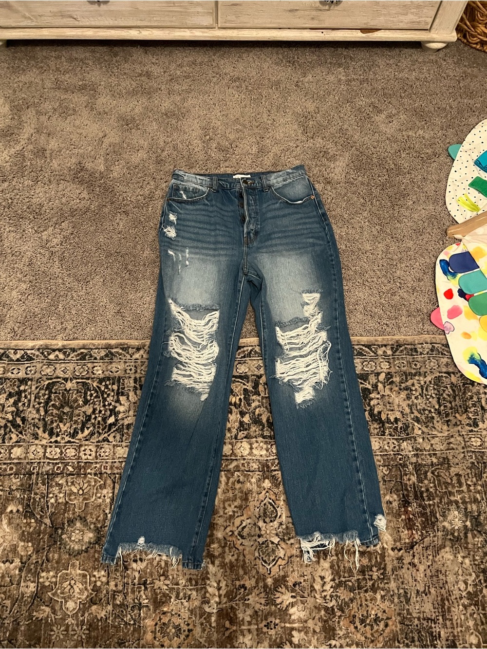 CELLO Distressed Blue Women's Ripped Straight-Leg Jeans